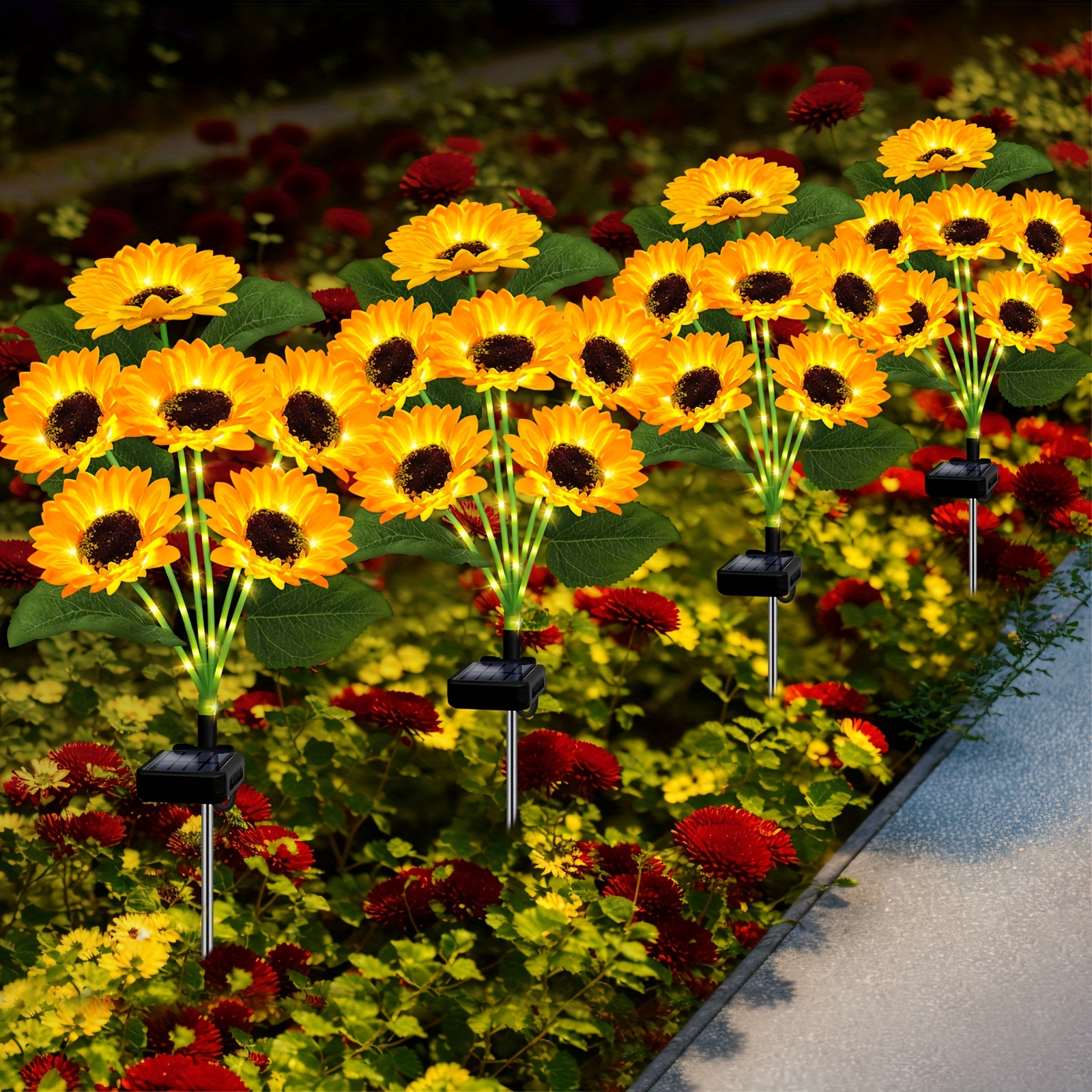 

4 Pack Solar Sunflower Lights Outdoor Flower Garden Stake Lights, 24 Sunflower Lights For Outside Party Gardening Gifts For Grave Patio Yard Pathway Party Housewarming Gift