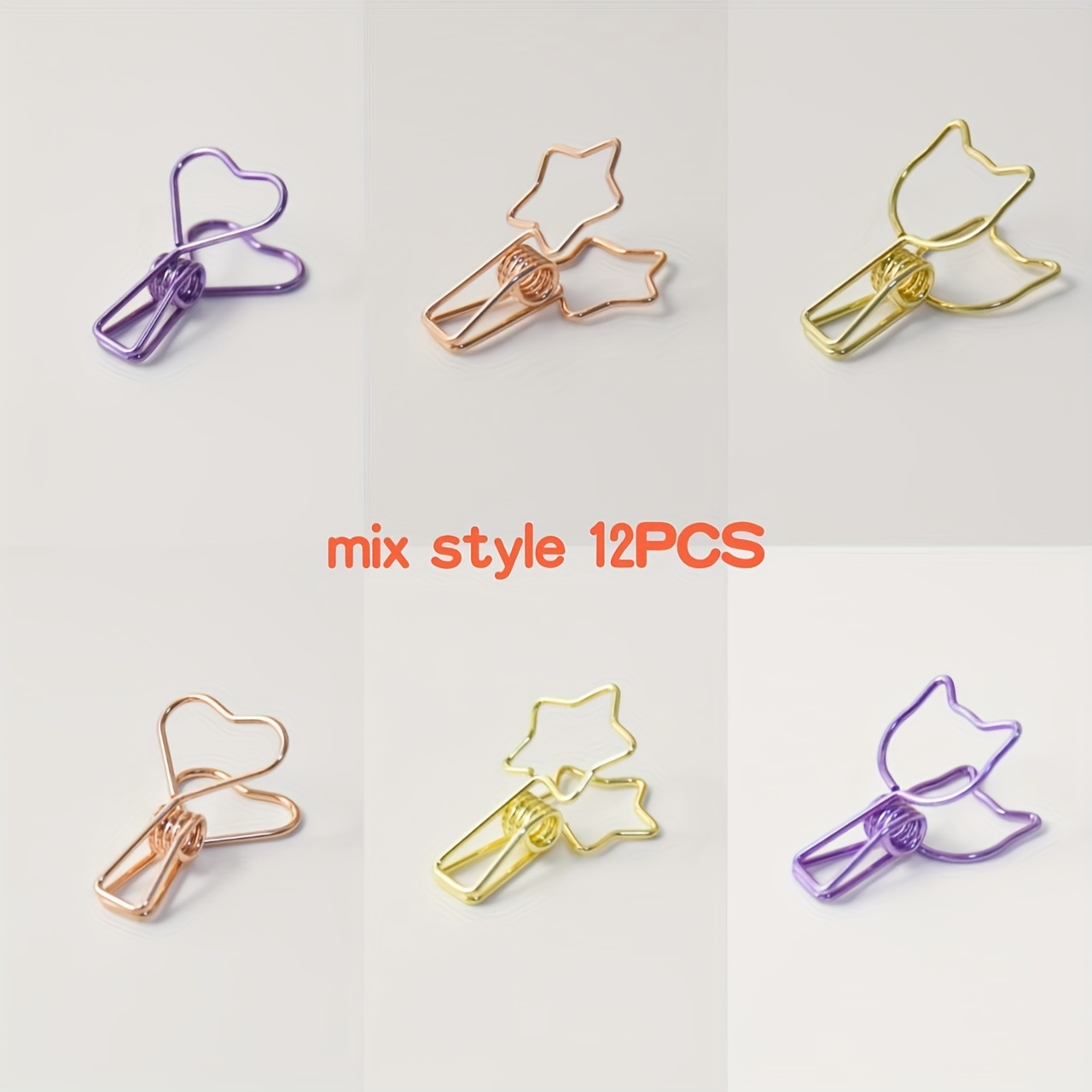 TEMU 10 clip in metallo sagomato per cancelleria da ufficio, 12 clip a di pesce in metallo multicolore, clip creative per ricevute, piccolo clip a