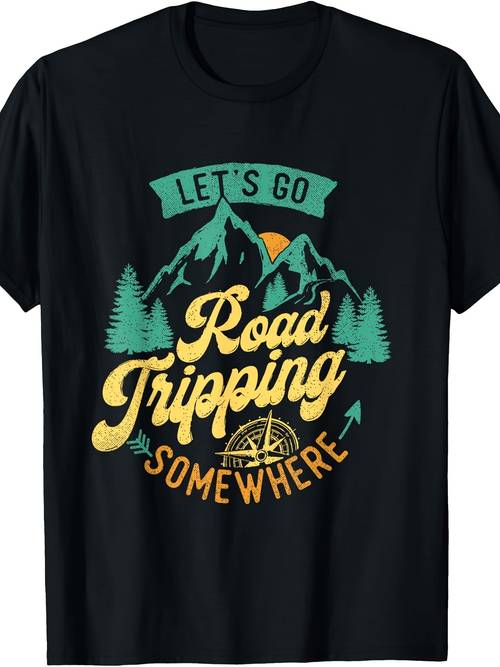Road Trip Camping Outdoors TShirt Classic Unisex Crew Neck TShirt Breathable Casual Casual Attire Affordable Graphic Free Shipping T ShirtsRetro Casual Short-sleeved T-shirt with a Round Neck and Printed Pattern