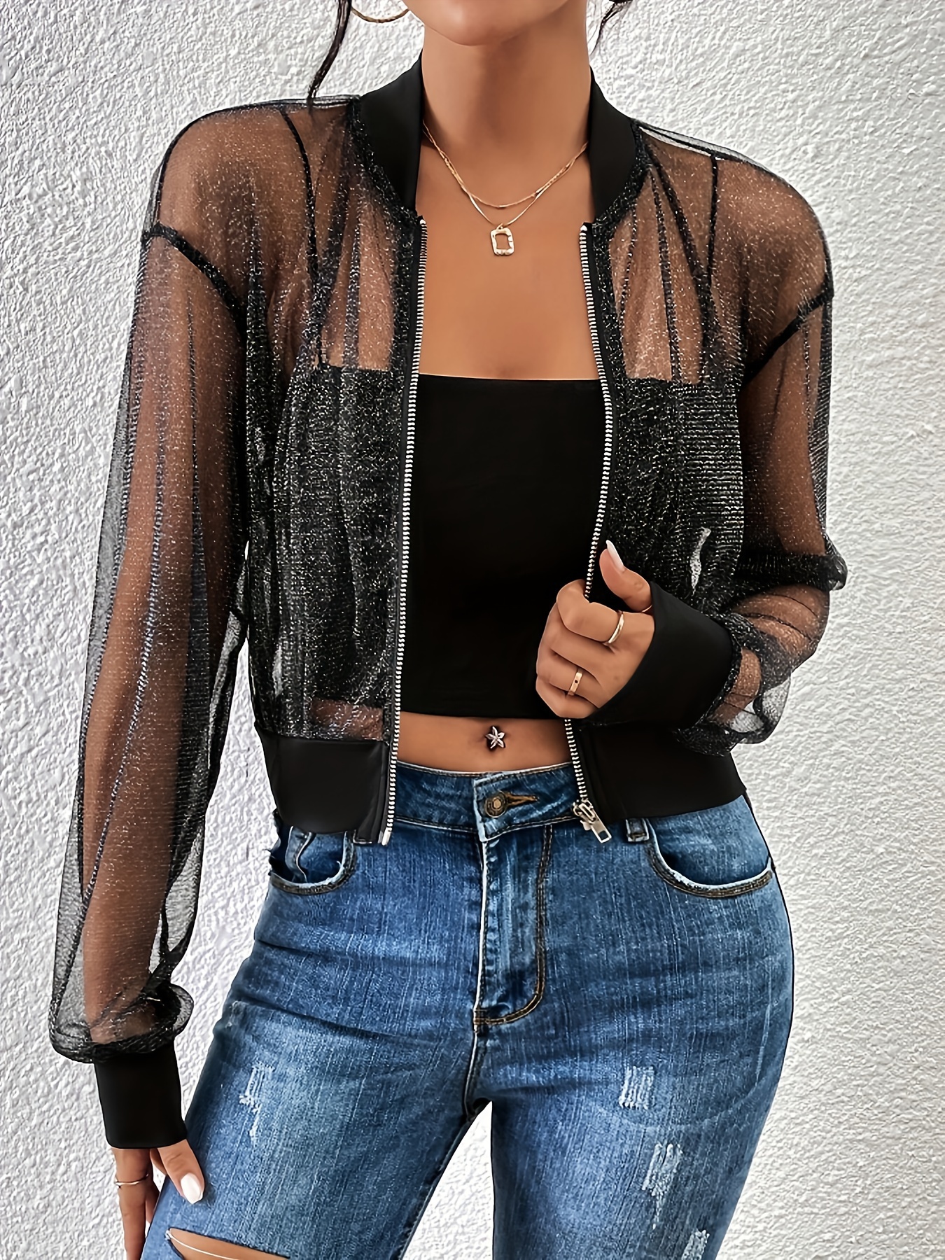 ジャケット・アウター Sheer sleeve asymmetry cropped jacket Sixth June cropped jacket in beige - part of a set | ASOS
