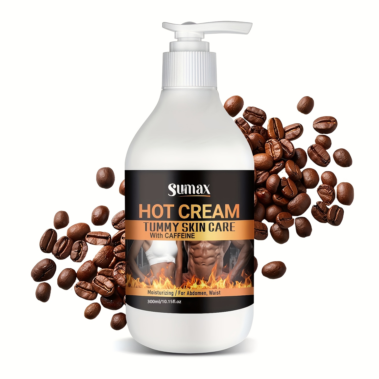 Sumax300ml White Press Bottle Hot Sweat Belly Firming Cream, Caffeinated Body Massage Cream, Deep Moisturizing Body Lifting Cream