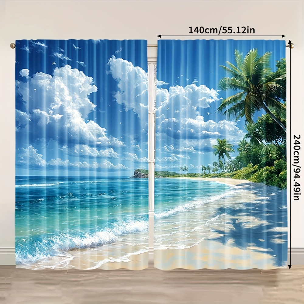 TEMU Set Of 2, Featuring A Design Of Palm Trees , Abstract Art Curtains Are Made From Extra-large Fabric Suitable For Various Spaces Like Bedrooms,
