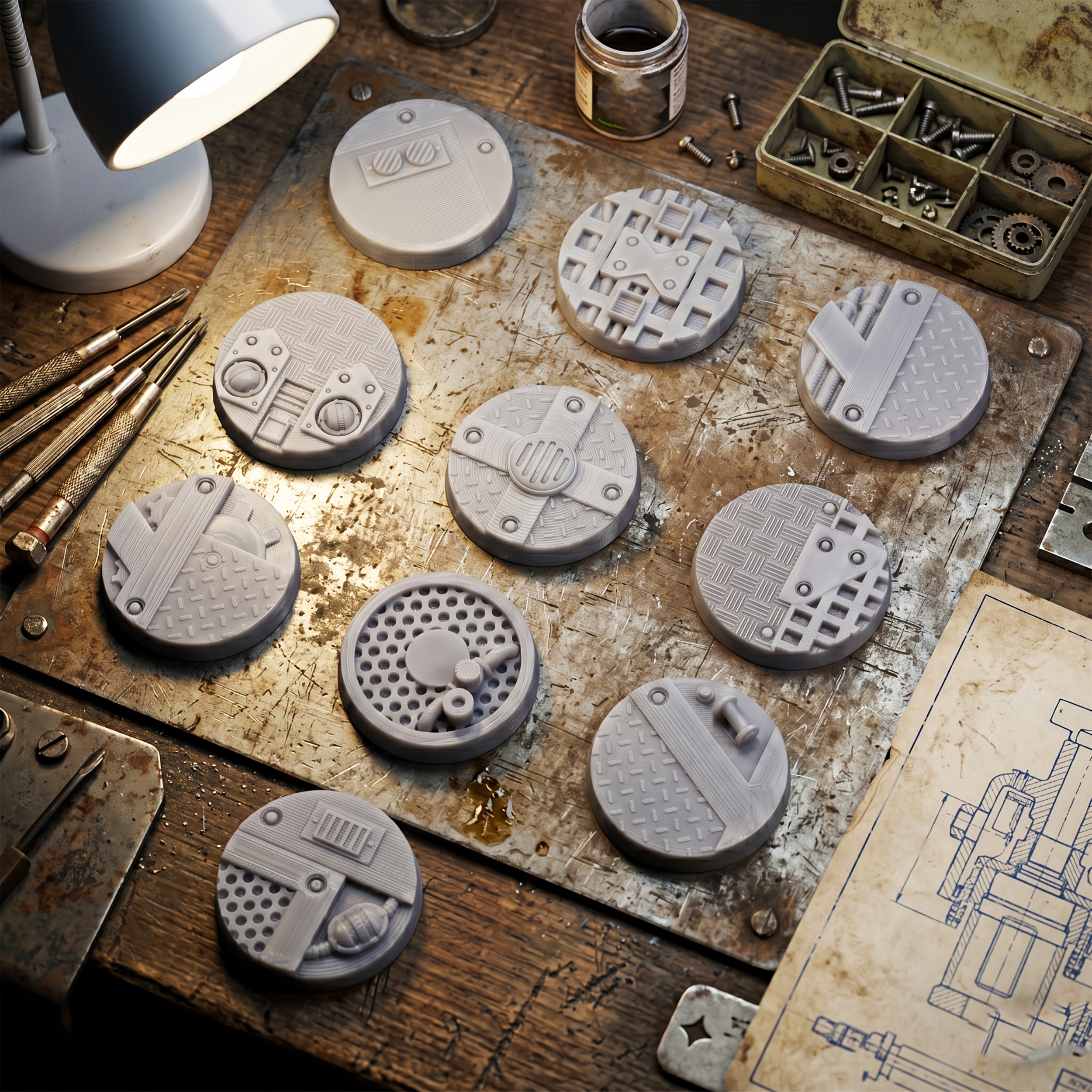 TEMU 25mm Industrial Miniature Bases For Tabletop Game Board Game Mini Figure Stands Factory Deck Terrain Accessories(available In 2 Styles: A & B)