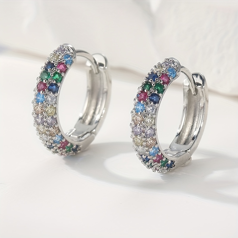 Image of Elegant Women's Earrings Made Of Copper, Featuring Colorful Synthetic Zirconia, Perfect For Engagement Or Wedding Parties. Small Hoop Earrings Make A Great Gift For Him
