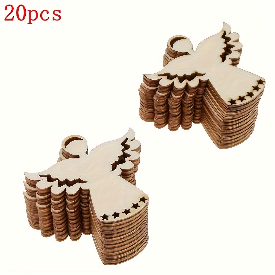 TEMU 20-pack Wooden Angel-shaped Hanging Ornaments - Diy Christmas Decorations With , Light Brown Wooden Holiday Pendants For Home, Weddings, Family
