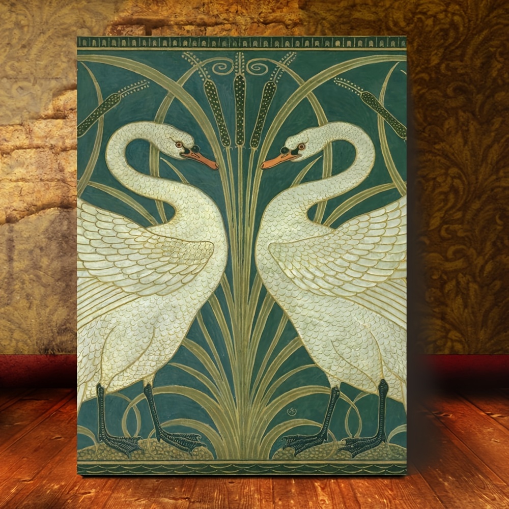 

Vintage Swan Art Print By - 11.8x15.7" Canvas Wall Decor, Nouveau Style Bird & Design, Living Room Or Bedroom, Room Decor