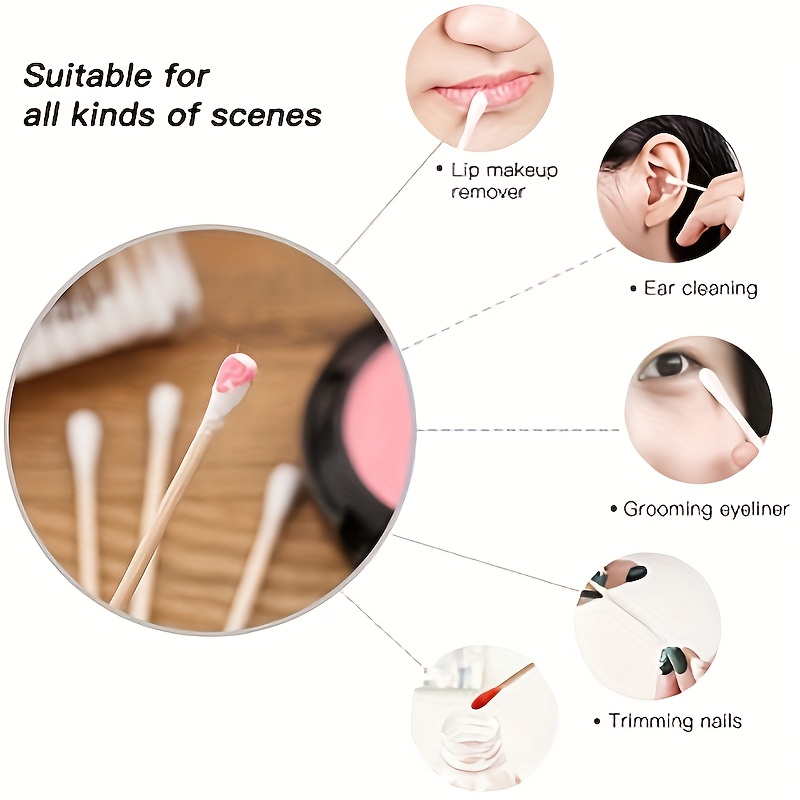 100/300/500/800pcs JIYAN Premium Dual-Tip Swabs - Hypoallergenic, Lint-Free & Alcohol-Free Reusable Ear Cleaning & Makeup Applicator Sticks with Individually Wrapped Hygienic Packaging for Sensitive Light Beige