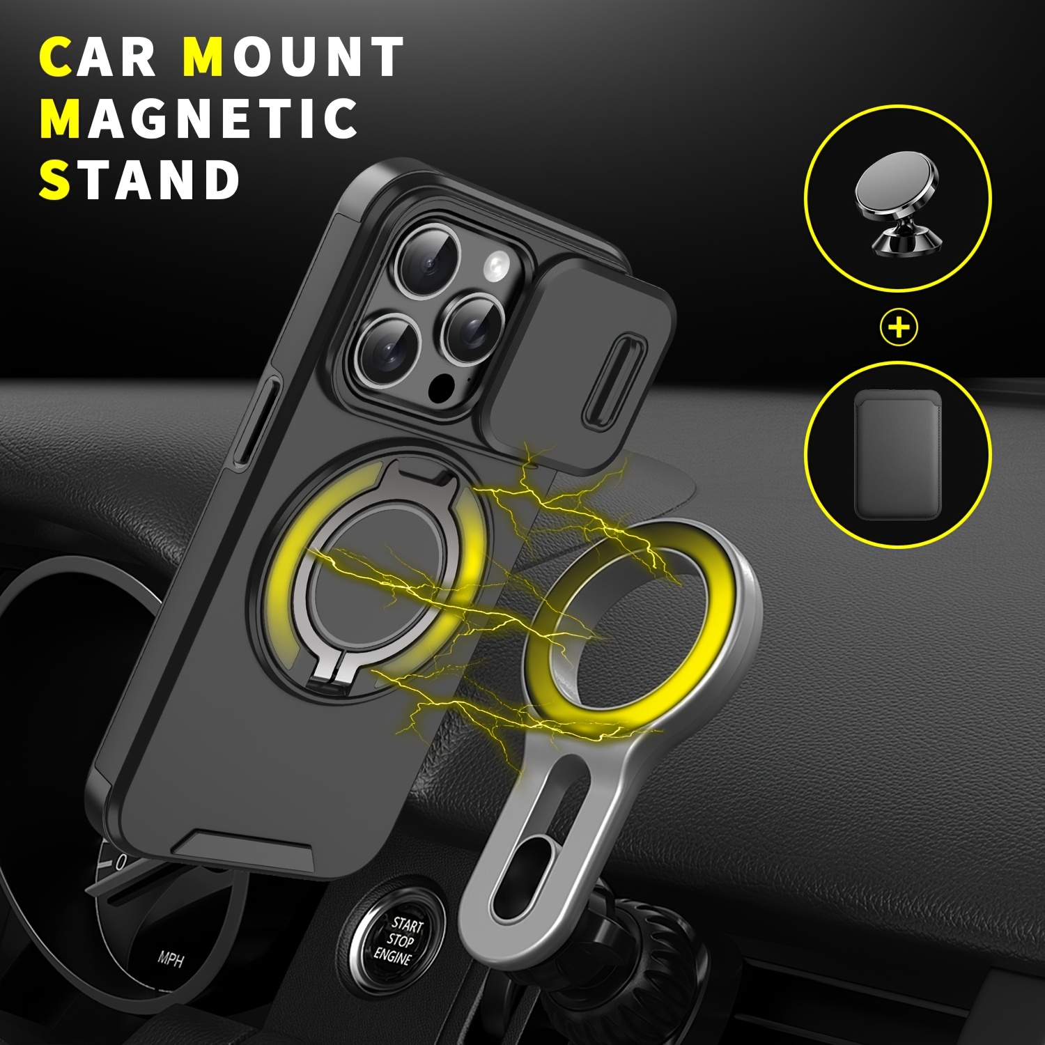 Husă Telefon - Seria Lingke este potrivită pentru iPhone 17, 16, 15, 14, 13, 12, 11 Pro Max și seria 14, 16 Plus, având o husă de protecție pentru telefon cu suport multifuncțional metalic, rezistentă la șocuri, rotativă 360°
