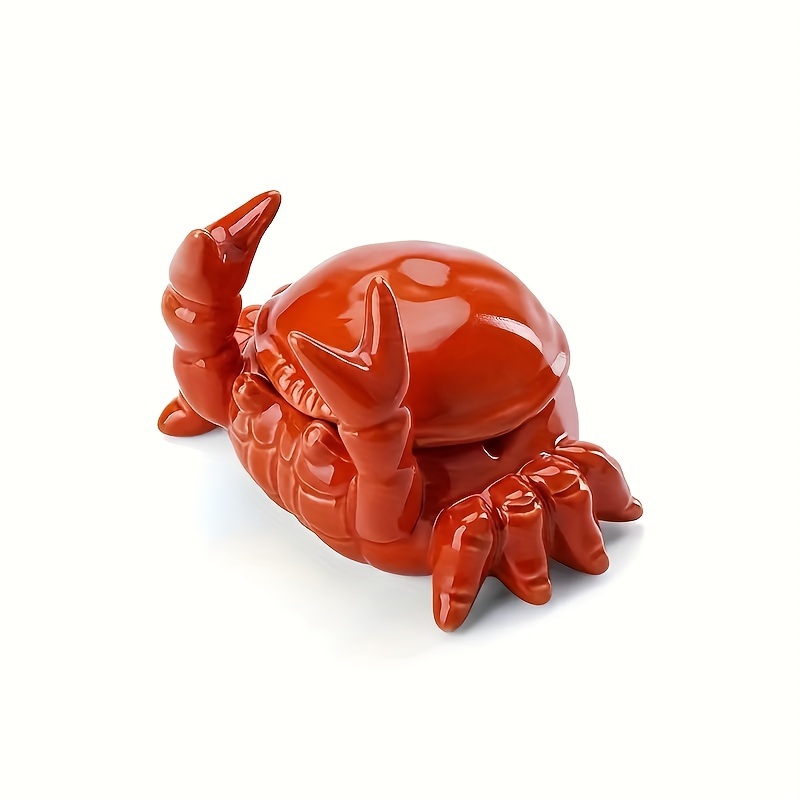 cute crab ashtray with lid fly proof non electric smoking tray decorative tabletop decor for home office bar perfect durable ceramic construction office accessory whimsical design glossy unique shape Product details 3