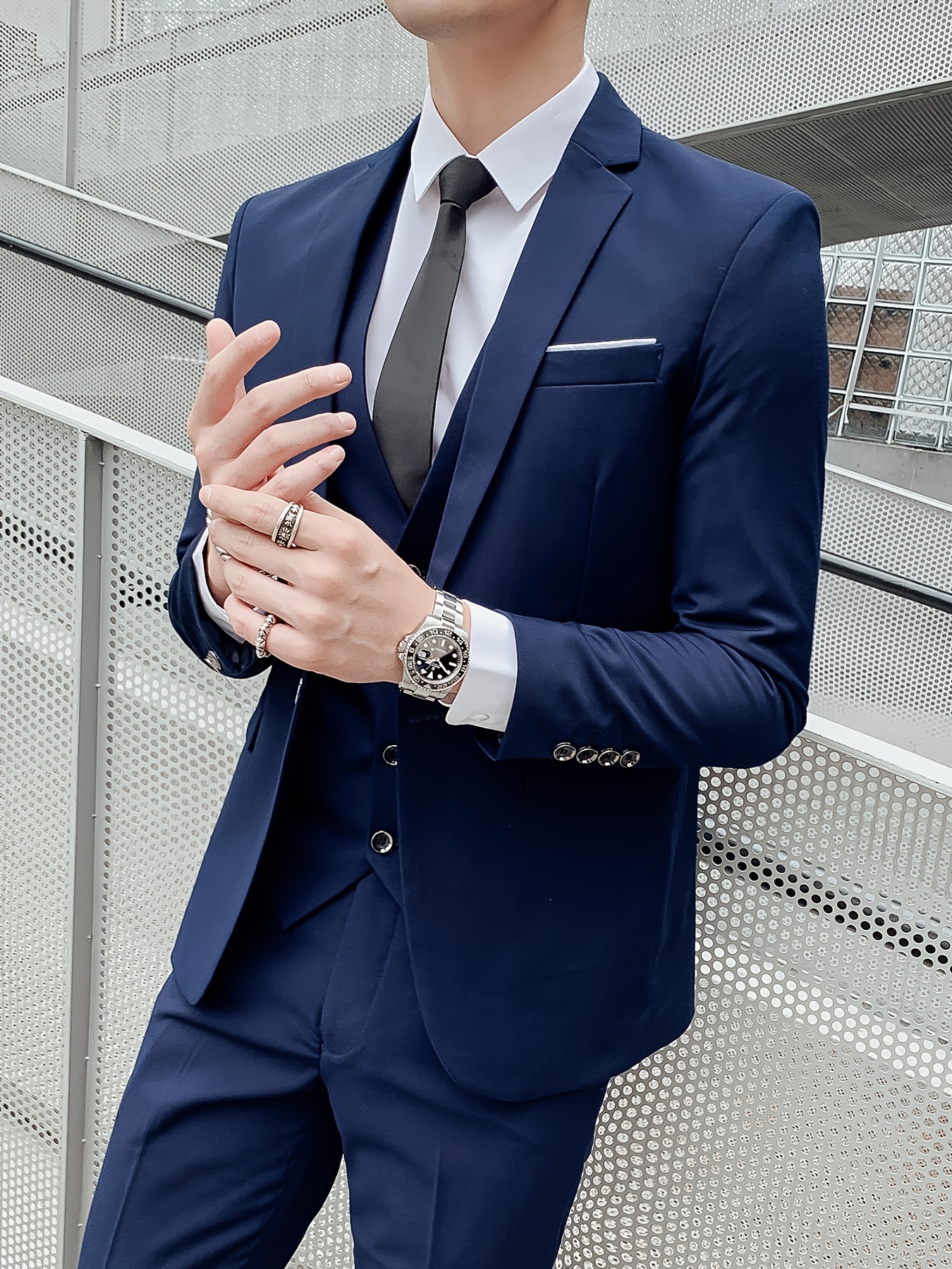 Guireniao Men'S 1pc Black V-Neck Suit Jacket - Elegant Wedding & Business Attire with Pocket, Non-Stretch Fabric, Perfect for Spring/Summer/Fall