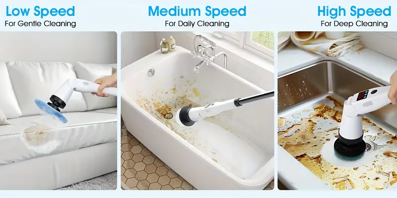 brosse de nettoyage électrique fil 9 têtes de brosse remplaçables 3 , 5200 mah, brosse de douche réglable avec poignée dextension rétractable, pour salle de bain, cuisine, baignoire, toilettes, carrelage, fenêtres détails 4