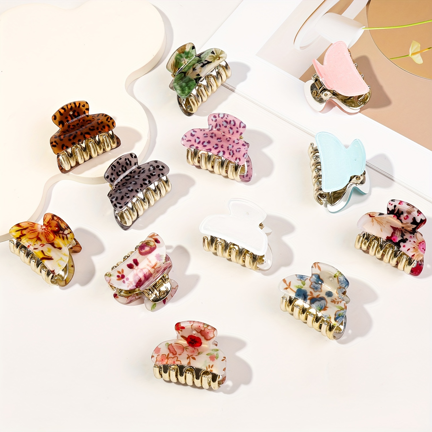 

6pcs Cute Floral Hair Claw Set - Sweet Style Acrylic Mini Clips For Women & Girls, Multicolor Printed Hair Accessories Hair Accessories For Women Hair Clips For Women