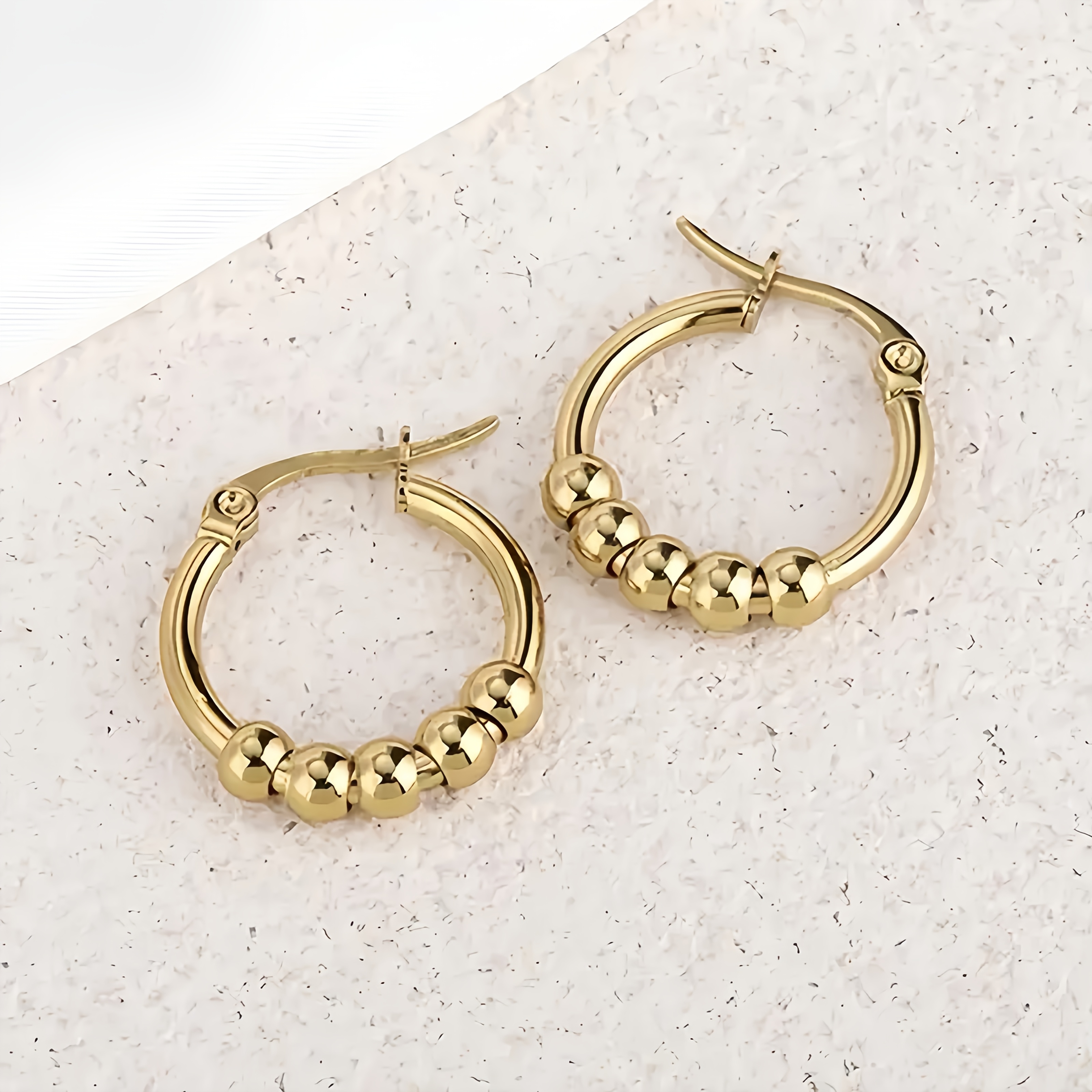 TEMU A Pair Of Fashionable Stainless Steel Beaded Hoop Earrings | 18k Golden Plated, Elegant And Vintage Style, Suitable For