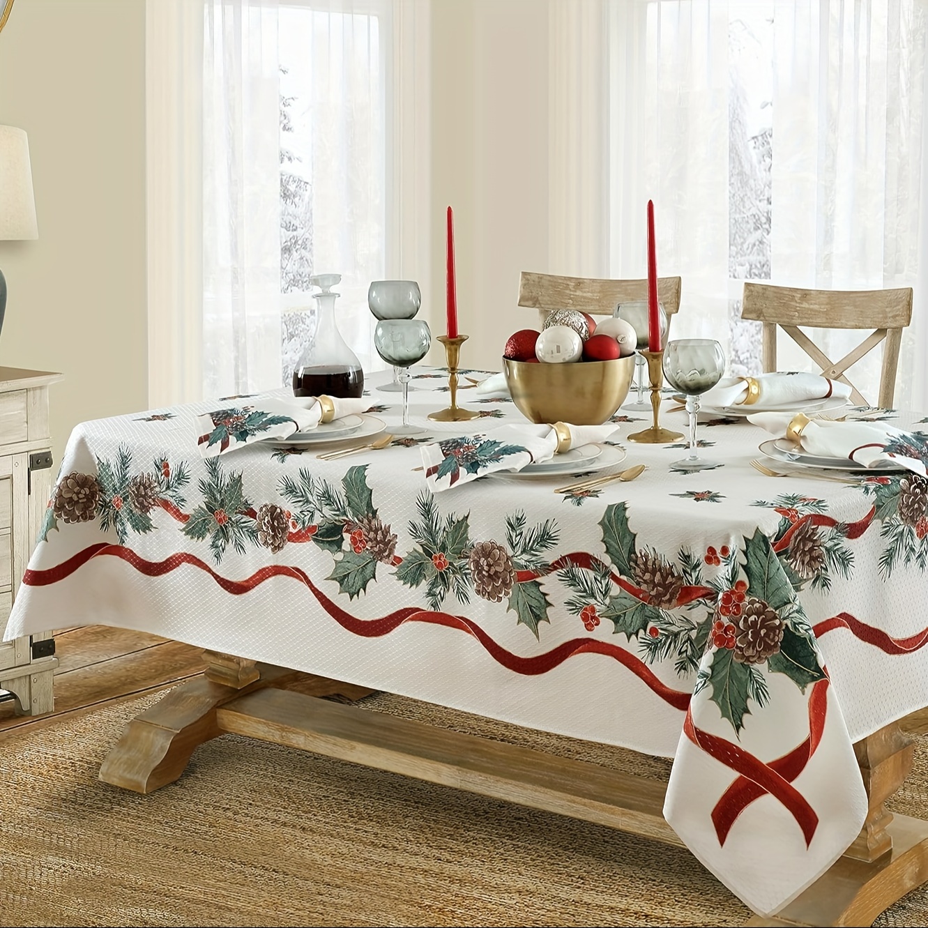 

Tablecloth - Ivy & , - Washable , For Christmas Dinners, 's Parties, And , Christmas Decor