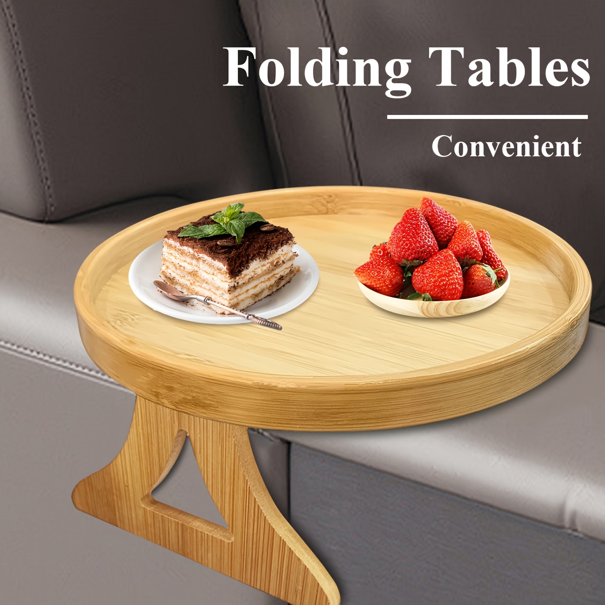 TEMU Foldable Bamboo Sofa Armrest Tray Perfect As An Instant Stable Side Table For Sofas -9.84 Inches - No Power Required - Hardwood Structure