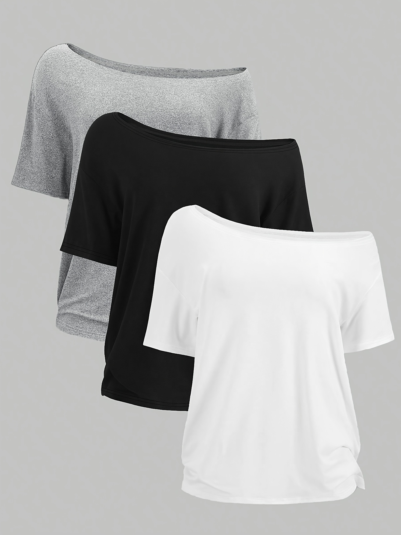 womens casual fashion sporty multi   the shoulder short sleeve t shirt three piece set