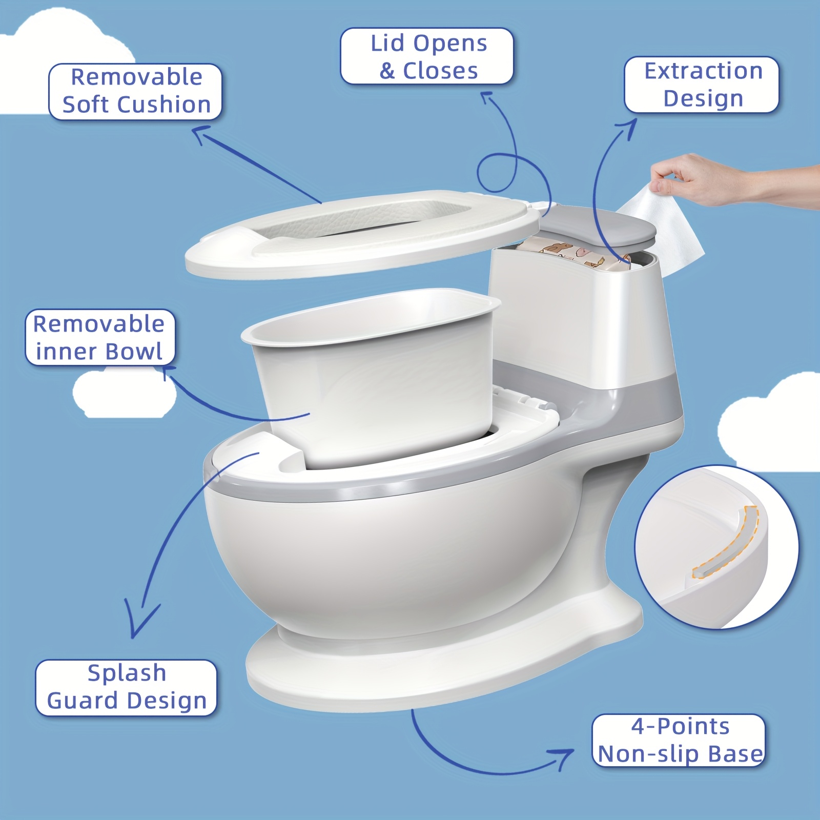 Veliki WC za djecu s dječjim WC sjedalom i poklopcem - Realistični WC za dječake i djevojčice, mekani i izdržljivi plastični WC za samostalno učenje korištenja WC-a, roza/za dječake i djevojčice 3+ godine