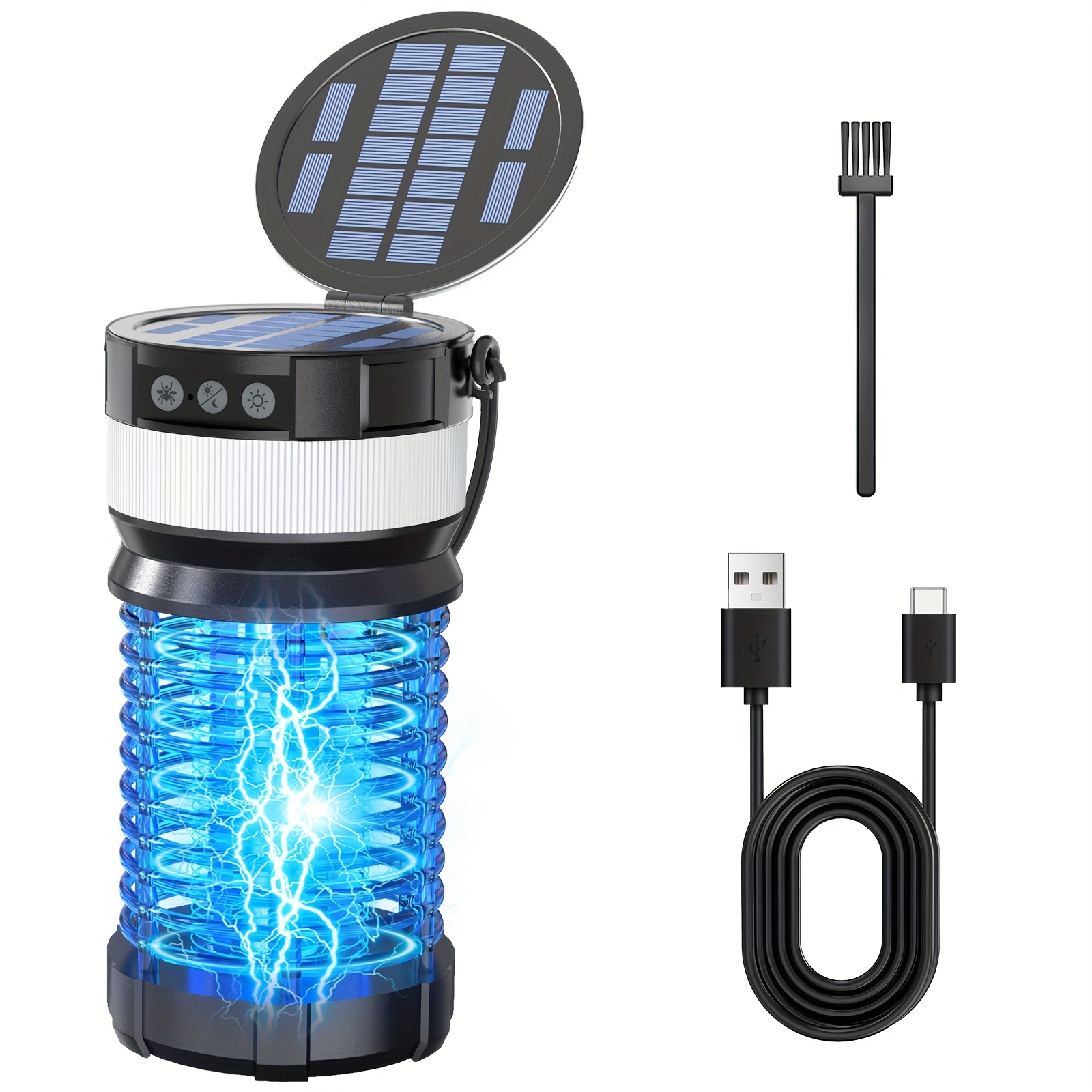 TEMU Solar Powered Insect Killer For Outdoor And Indoor Use, Electric Shock Killer, Fly Trap, Portable Electric Killer With Led Light, Suitable For