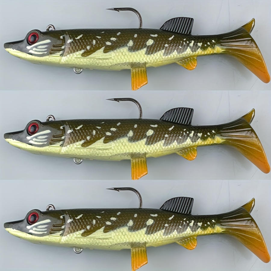 Image of 3-pack Pvc Fishing Lures, Long Casting Pike , T-tail Soft With Lead, Sea And Freshwater Bass Perch Artificial Bionic , Pouch-, Lead-containing, Ideal For Valentine's Day Fishing