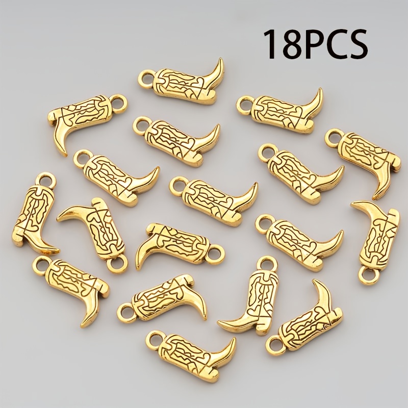 Image of 18pcs Of Western Cowboy High-top Boot Pendants In Antique , Made Of Alloy. Boot Charms Are Perfect For Jewelry Making, Including Additions For Bracelets, Earrings, Anklets, Necklaces, Hair Additions