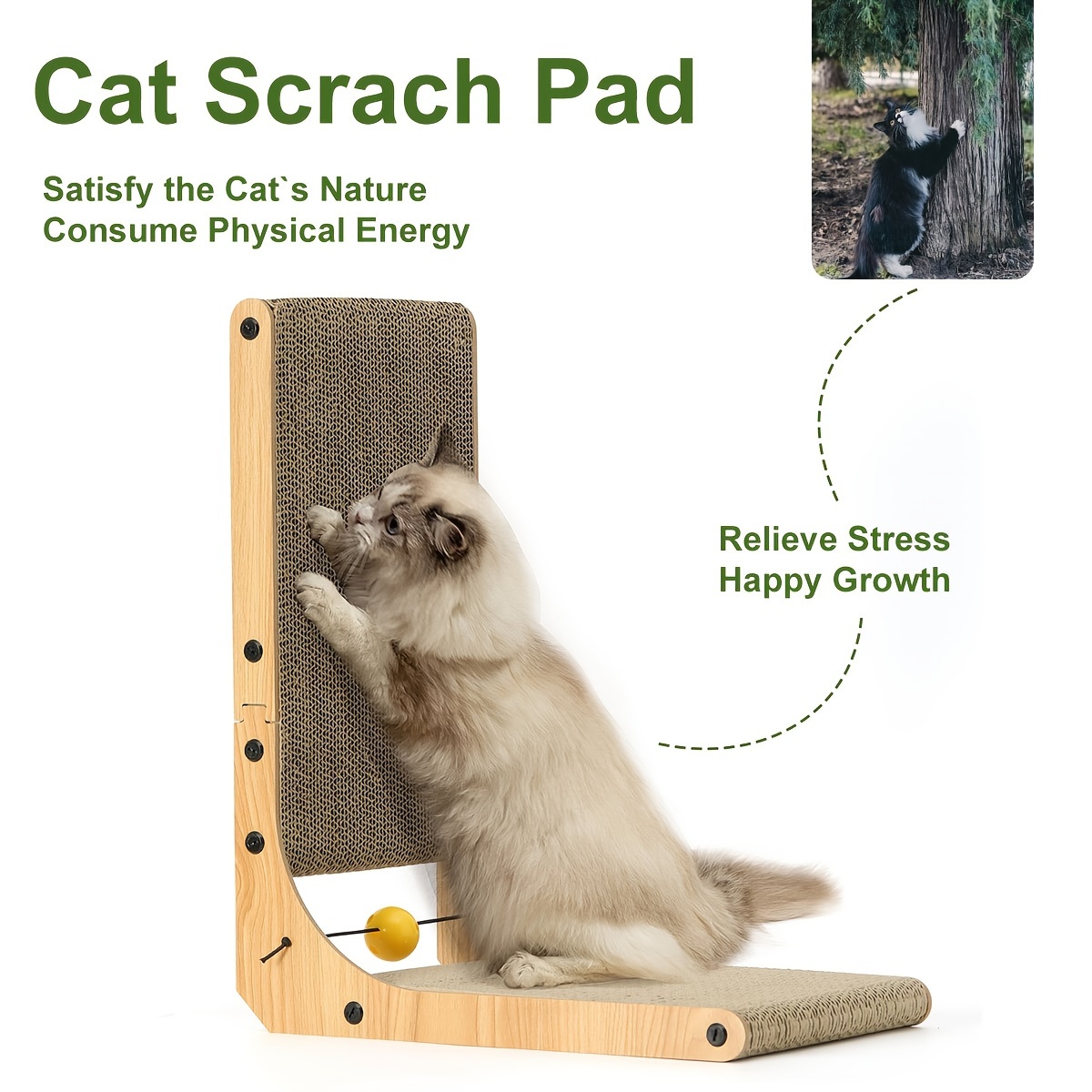 

Fukumaru Cat Scratcher, 18.9 Inch L Shape Cardboard, Cat Scratching Pad With Ball Toy, Vertical Cat Scratcher Wall Mounted For Indoor Pets