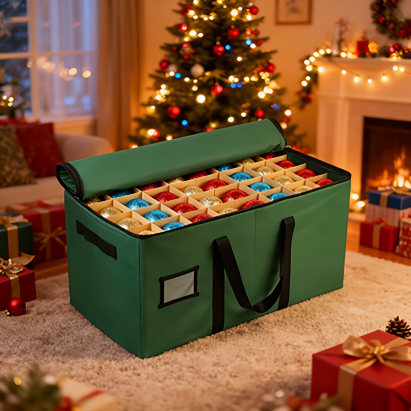 Weihnachtsdeko Aufbewahrungsbox, 600D Oxford-Gewebe * fr 128  Weihnachtsdekorationen, verstellbare Trennwand und groer *  Weihnachtsaufbewahrungsbehlter mit doppeltem Reiverschluss (Grn),  Ornament ...