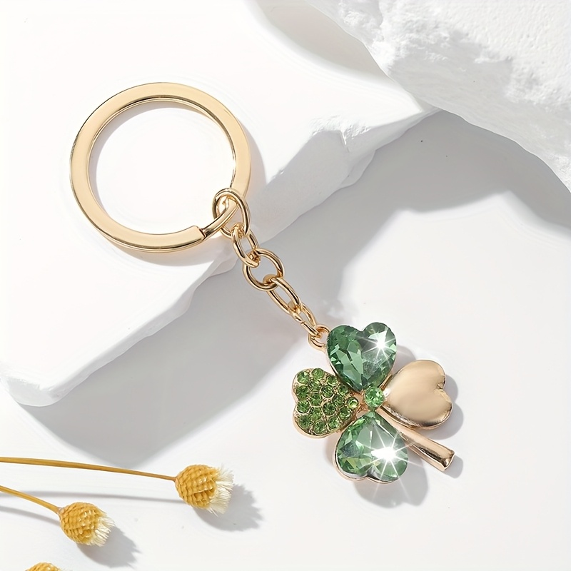 1pc Of Fashionable New Gorgeous Clover Shaped Keychain, Inlaid With Rhinestone Glass Embellishments, Suitable For Women' Wear Decoration And Gift