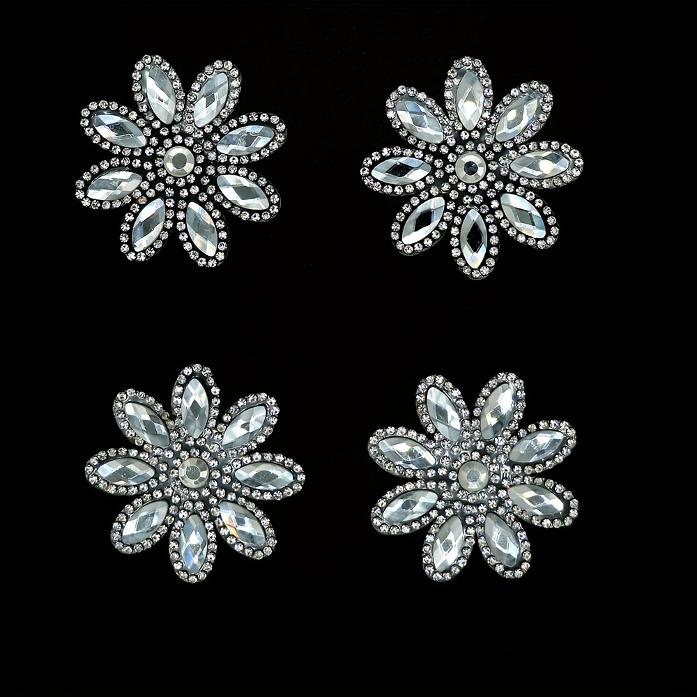 Image of 4pcs Of Sparkling Rhinestone -petal Flowers, Self-adhesive Patches, Additions For Men's And Women's Clothing, Novelty Fabric Patches Suitable For Personalized, Clothing, Shoes, Hats, And Home Decor