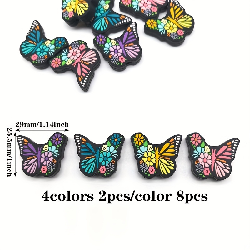TEMU Set de 8 Cuentas de Silicona en Colores Vibrantes con Forma de Mariposas, Perfectas para Crear Joyas, Decoración Diaria, Regalos Festivos y