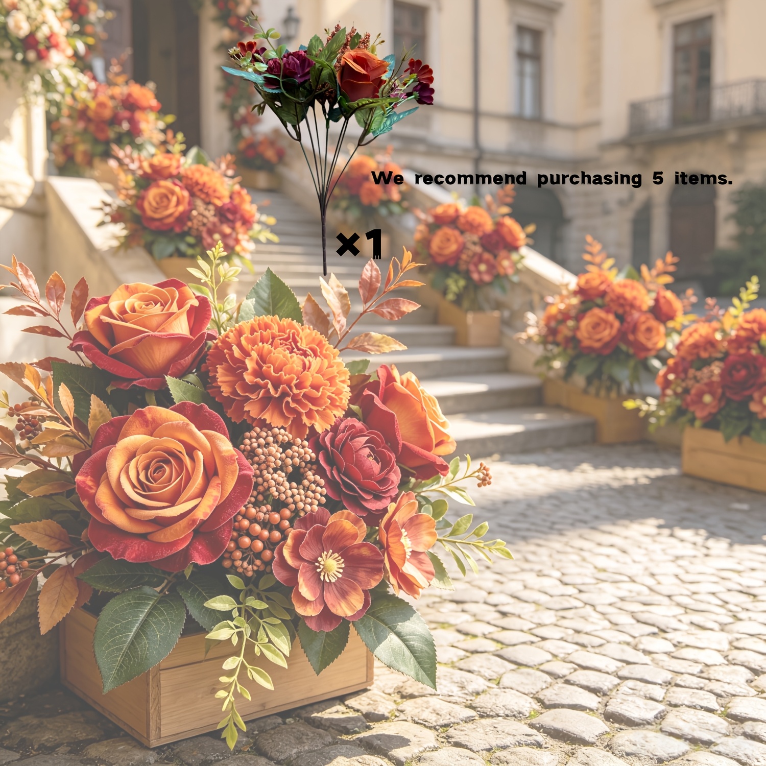 TEMU High-end Vintage Autumn Mixed Bouquet - Vintage Distressed Texture - Autumn Colors - 1pc - Suitable For Home Decor - Holiday Decor - Cafe Decor,