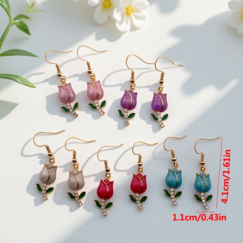 10pcs Set Of Elegant Multi-colored Rose Flower Earrings For Women, Pink - Ideal Jewelry Gift For, Cute Earrings Perfect For Wearing All Year Round, The Best Valentine's Day Gift For Women