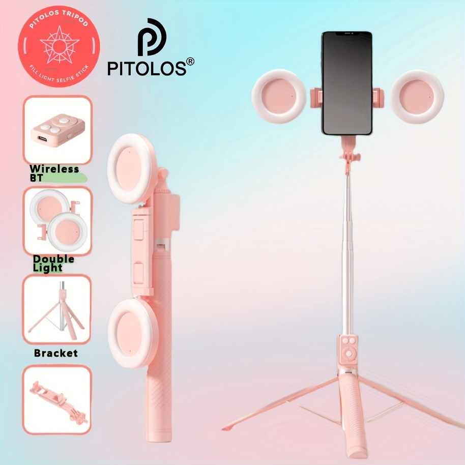 

Wireless Multifunctional Phone Stand Tripod Double Light Selfie Stick 1.75m Stainless Steel Pole Selfie Device Black, Pink