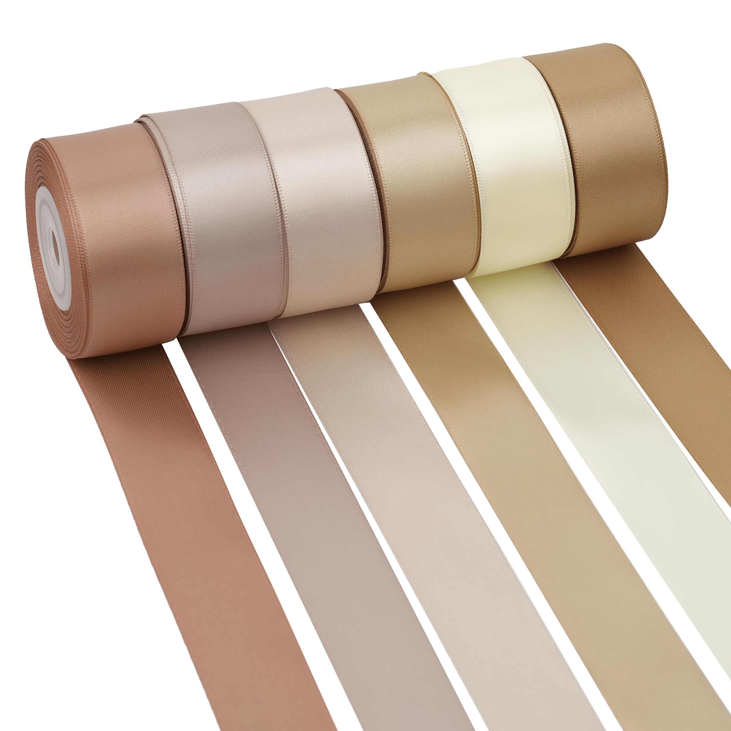 TEMU Série Champagne - Lot de Satin de 1 Pouce/2,5 Cm - 6 Rouleaux, Total 144 Yards, Idéal pour l'Artisanat, , Décorations de Baptême, Emballage