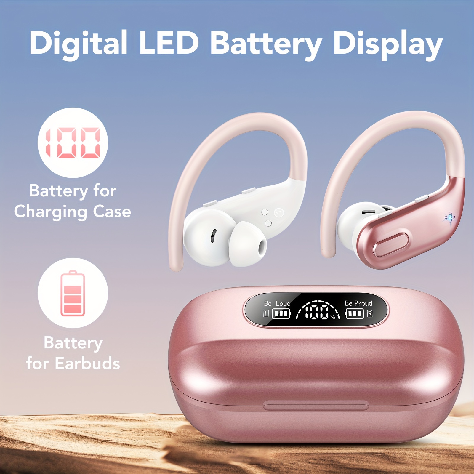 

Ikt Wireless Headphones, 2024 Wireless Headphones, Ear Buds Wireless Earbuds Earhooks, 80h Wireless Headphones , Led Display