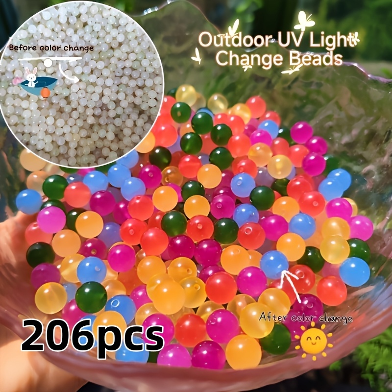 TEMU 206pcs 6mm Outdoor Sunlight Color-changing Beads, Acrylic Photochromic Loose Beads, Bracelet And Earring Beading Additions