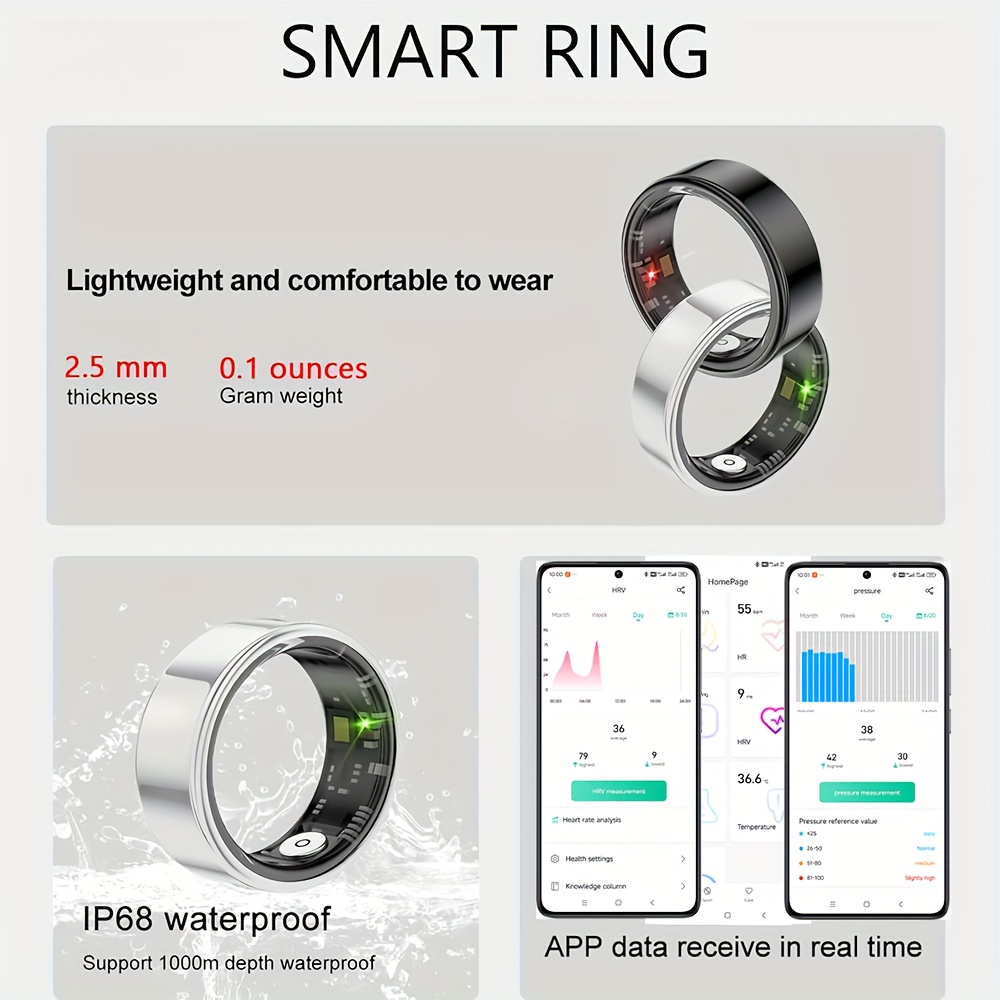 Smart Ring for Women Men, Activity and Fitness Tracker with Steps, Calories, Sleep Tracking, Exercise Monitoring for iPhone Android, IP68 Waterproofing Smart Rings, Fitness Ring, Health Tracker Ring - Thanksgiving Gifts, Christmas Gifts, Black Friday 15 Smart Ring for Women Men, Activity and Fitness Tracker with Steps, Calories, Sleep Tracking, Exercise Monitoring for iPhone Android, IP68 Waterproofing Smart Rings, Fitness Ring, Health Tracker Ring - Thanksgiving Gifts, Christmas Gifts, Black Friday