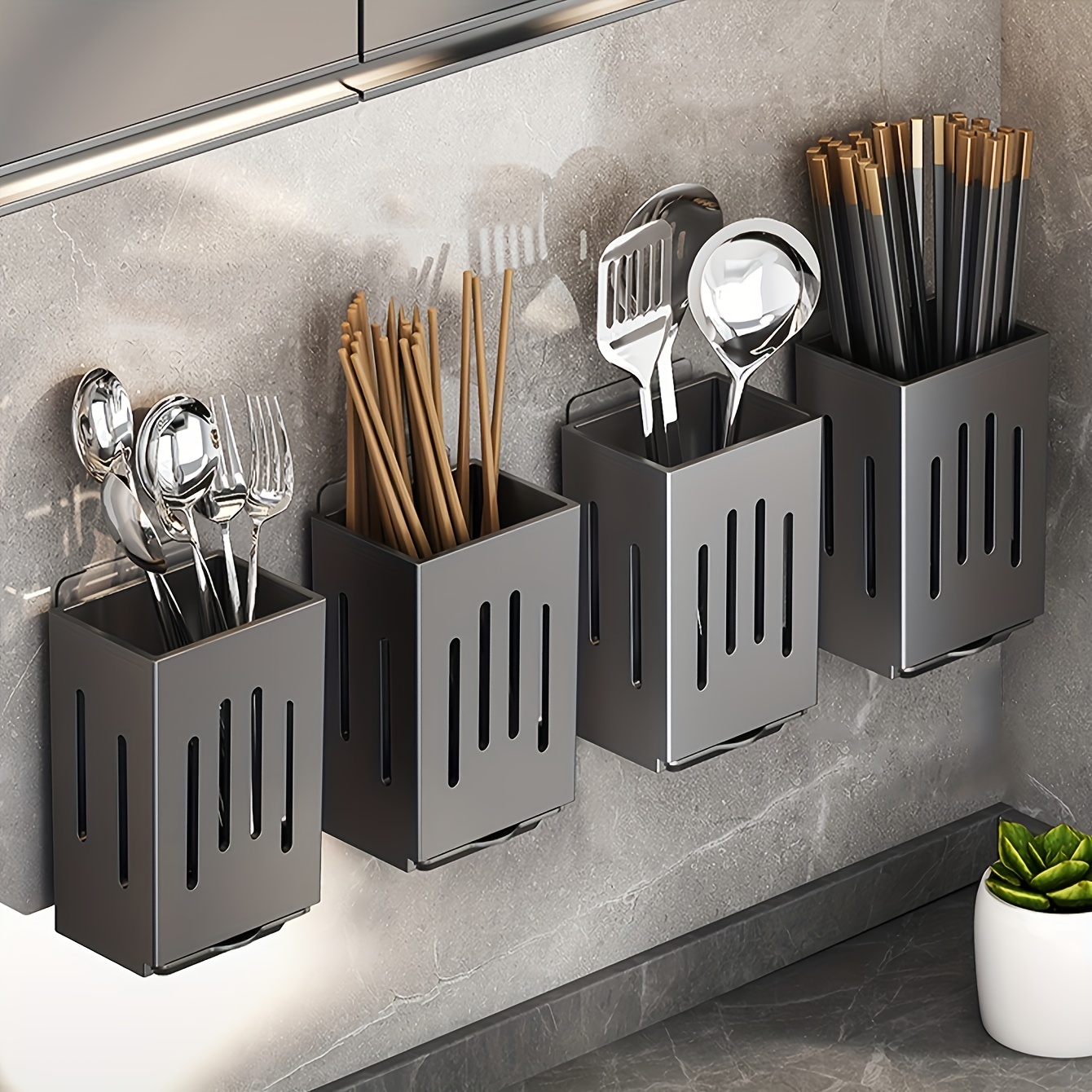 

1pc Kitchen Utensil Holder: Wall Mounted Or Standing Cutlery Storage Organizer Caddy - Detachable Wall Mount & , Ideal For Home & Restaurant Use - Plastic Material