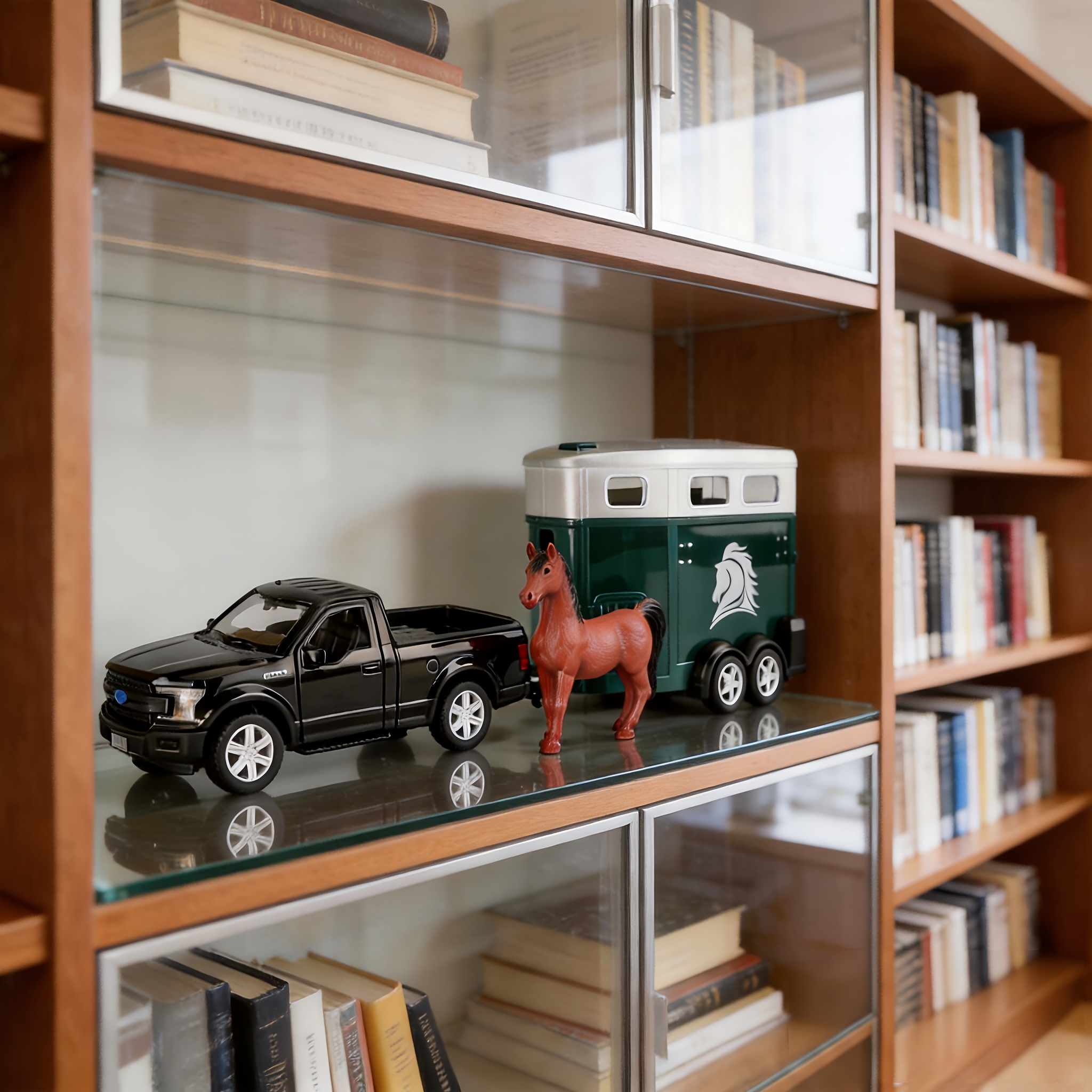 Image of Rmz City 1:36 For Ford Pickup Truck Trailer Diecast Model | Alloy Metal Truck, Plastic Trailer & Horse Figure, Pull Back Action, Openable Doors, Collectible Vehicle Playset Gift For Kids Ages 3+