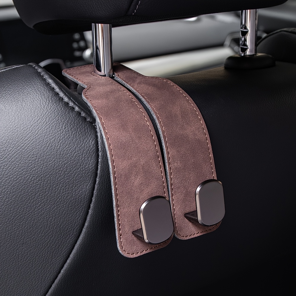 TEMU 1pc Universal Fit Car , Double Suede Storage Hanger For Handbag And Items, Auto Headrest Organizer Accessory