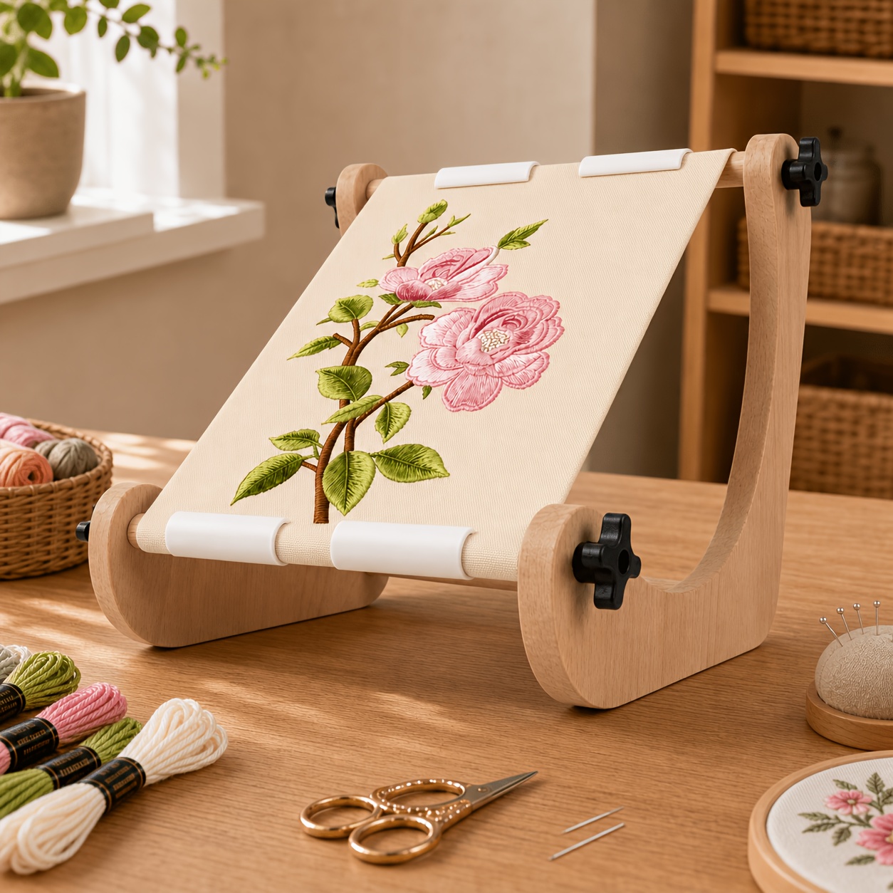 Adjustable Wooden Embroidery Table Stand