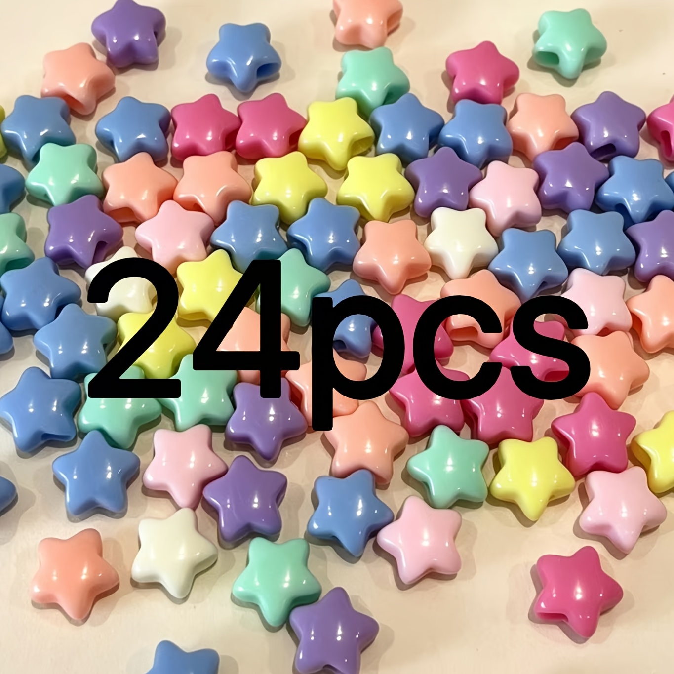 TEMU 24 piezas de cuentas de estrella acrílicas de agujero grande, colores surtidos, cuentas de para abalorios DIY, collares, rastas y otras cuentas