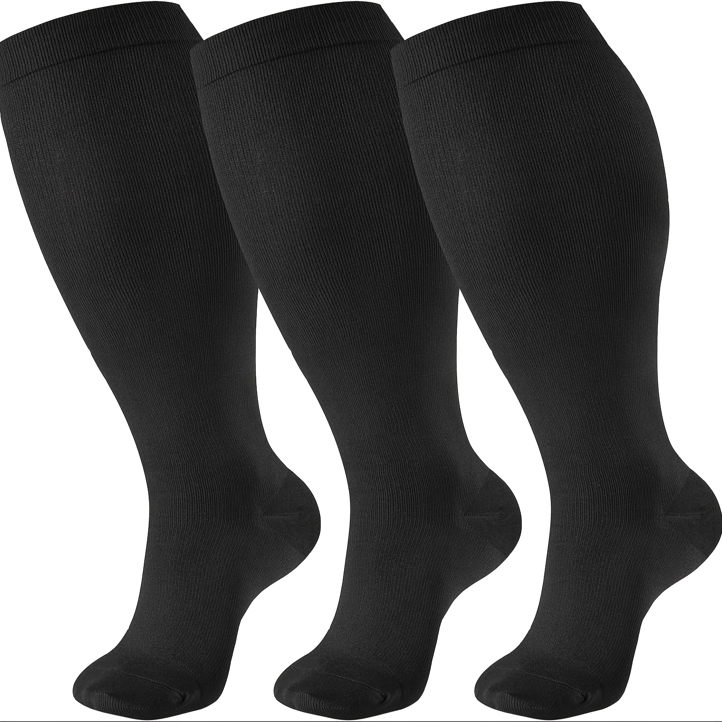 

3 Pairs Plus Size Socks For , 20-30mmhg Extra Wide Calf Knee High Stockings For Circulation Support