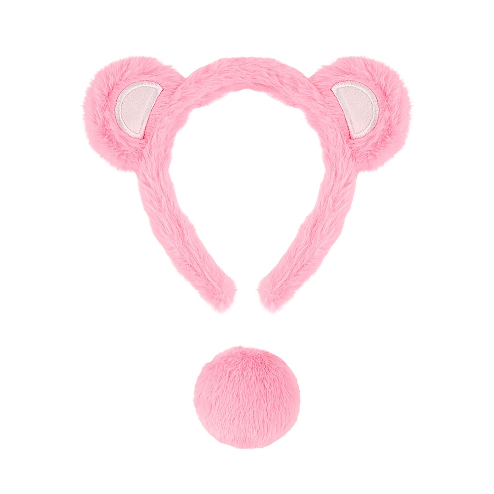 TEMU Bear Ear Headband And Tail Set, Bear Animal Ears Costume Additions, Suitable For Halloween, Christmas Parties, Performance Stage Costumes As