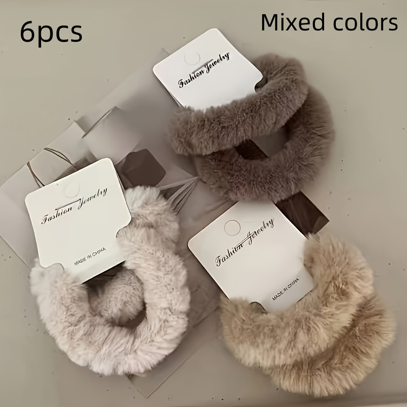 TEMU 6pcs Set Plush Hair Rings-soft And Cute, Autumn And Winter Milk Tea Color Women's Ponytail And Bun