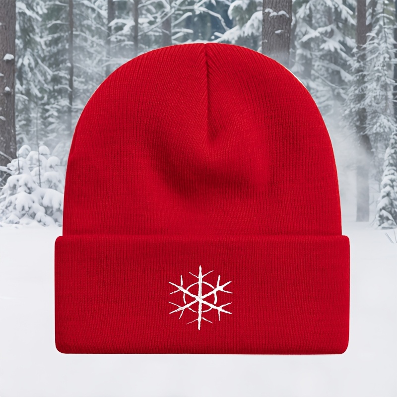 TEMU A Unisex Knitted Beanie For Autumn And Winter, Featuring Snowflake Embroidery And Material. This Warm, Casual Outdoor Hat Is Versatile And