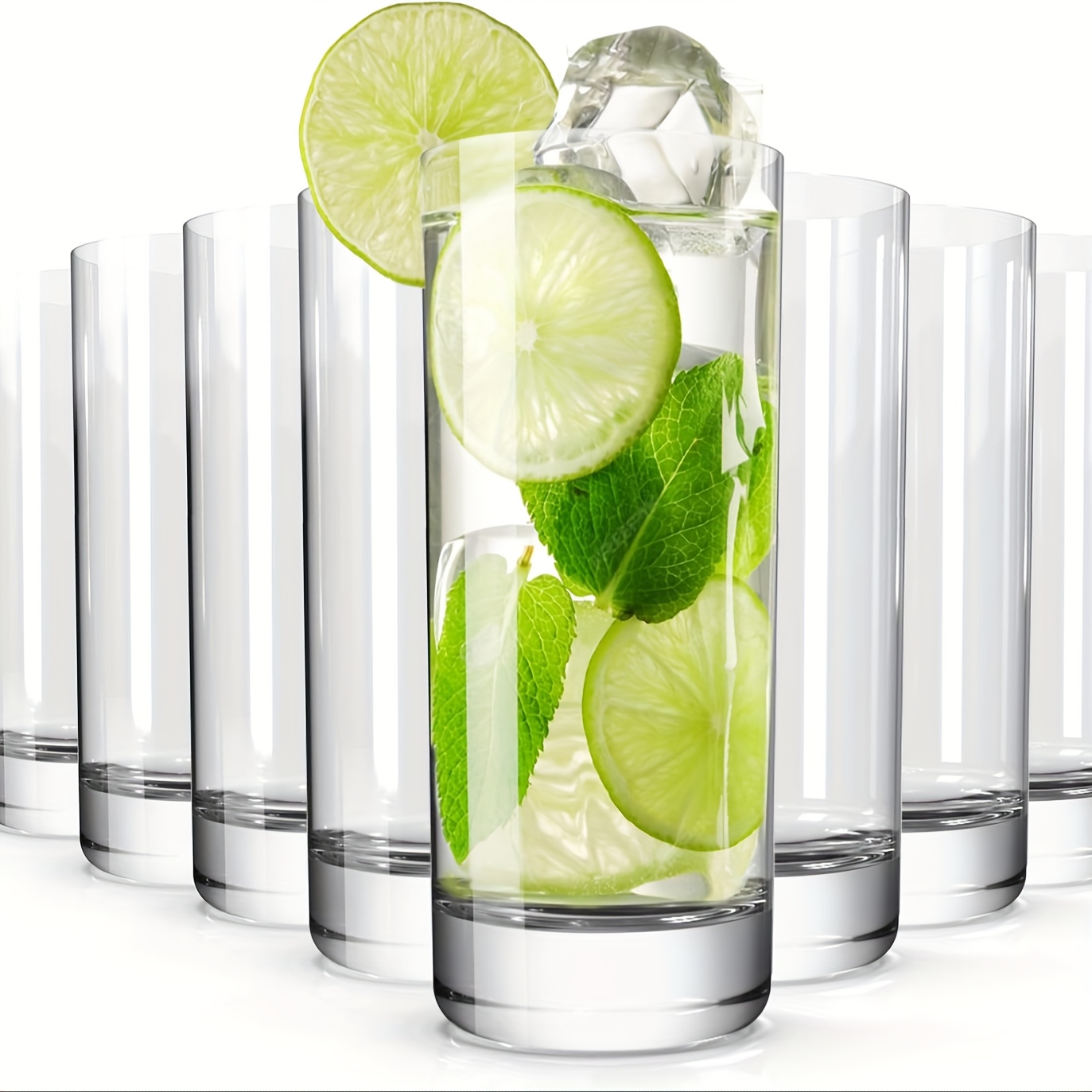 TEMU Drinking Glasses Of 8, 13oz Crystal Highball Glasses, Clear Tall Glass Cups, Water Glass For Kitchen, Tom , Juice, Whiskey, Cocktail Glasses For Bar Glassware, Gift