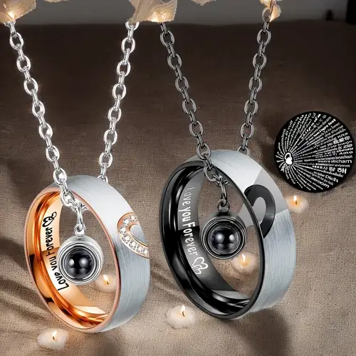Unique Love Interlocking Ring Necklaces For Couples In Titanium - Foto 6