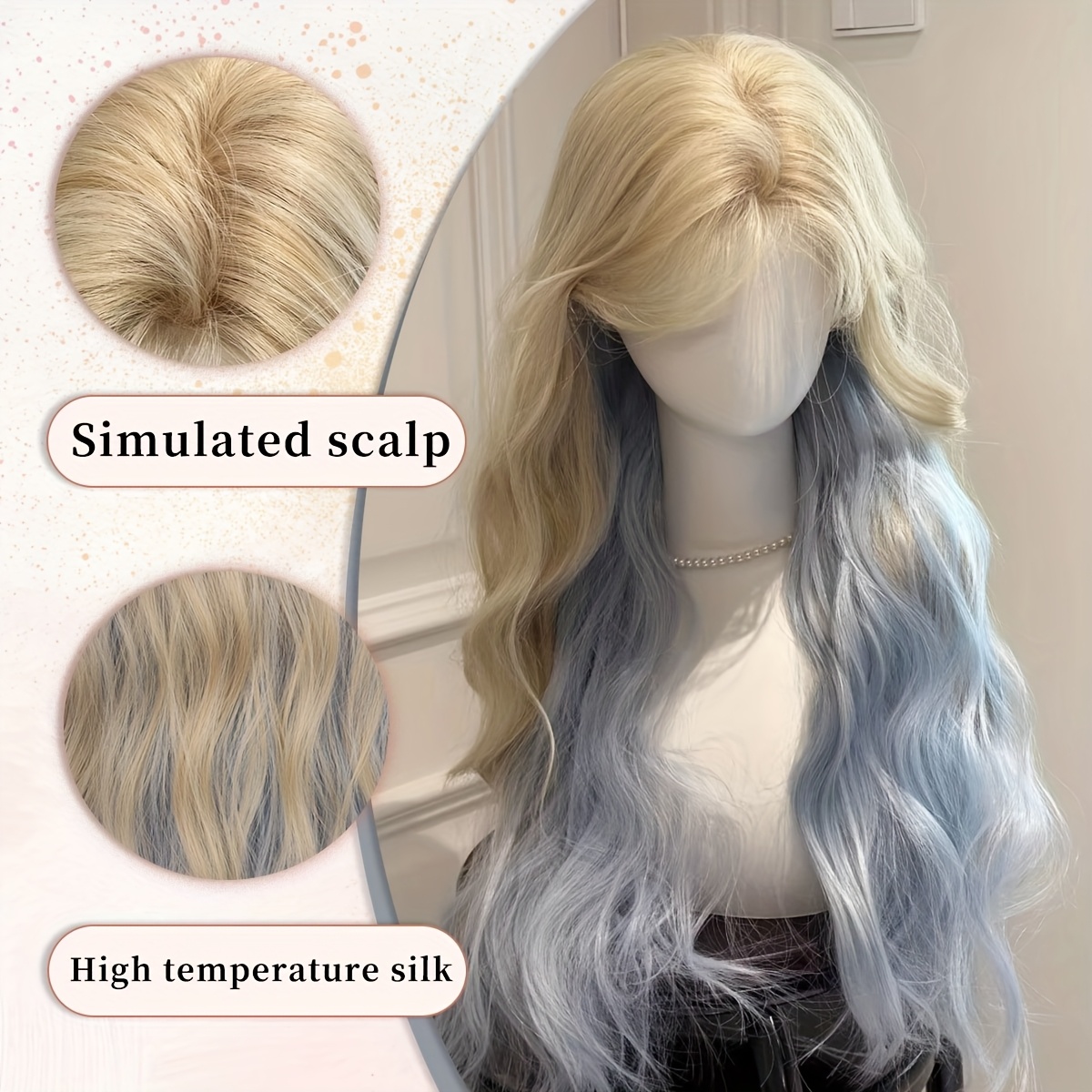 28 blonde blue ombre long wavy synthetic wig middle part - Temu display picture 3