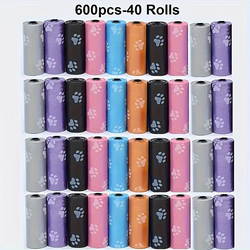 

150/300/600pcs Cartoon Paw Print Dog Poop Bags, Leak-proof Dog Poop Bags Pet Supplies Color Pack