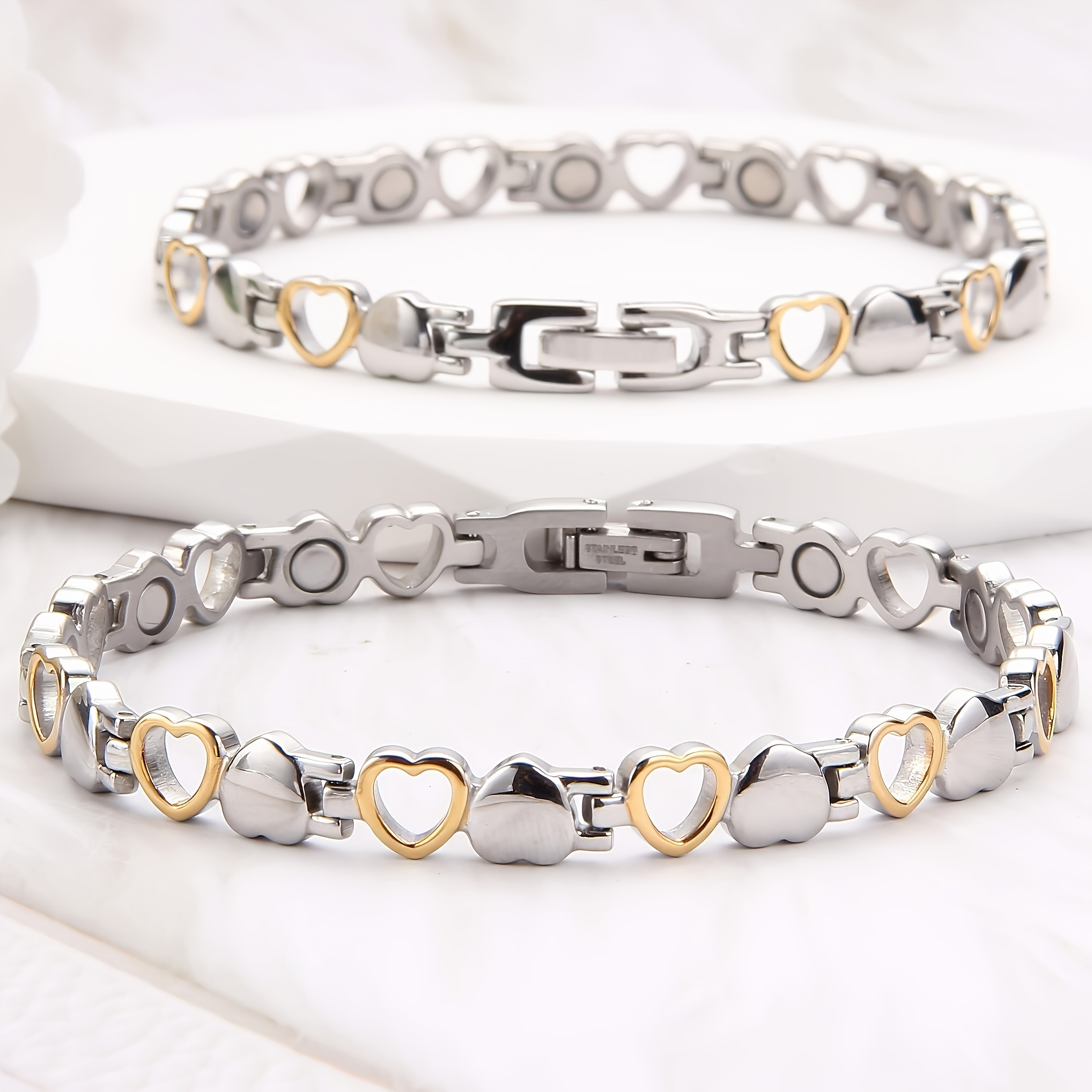 

Magnetic Bracelet For Women, Stainless Steel Bracelet With Ultra Strength Magnet Elegant Adjustable Jewelry Gift (silver+gold)